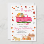 わが子の小さなカボチャガールファースト誕生日ピンクトラック 招待状 (正面)