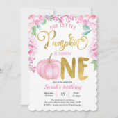 わが子の小さなカボチャ、秋の秋ガール1歳の誕生日 招待状 (正面)