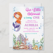 わが家のリトルマーメイドの1歳の誕生日パーティー 招待状 (正面)