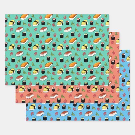 わさびと生姜を添えた巻きとにぎり寿司 ラッピングペーパーシート (セット)