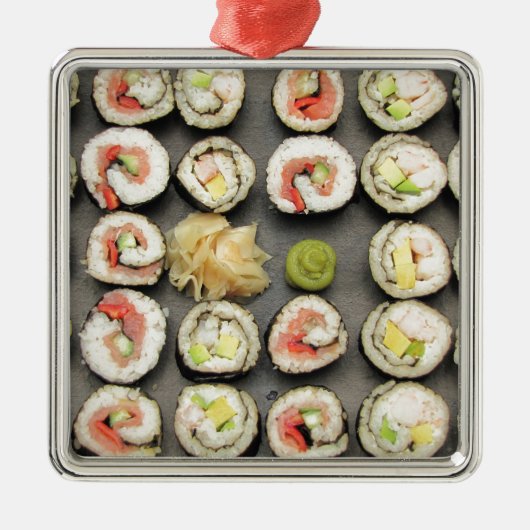 わさび生姜を添えた寿司 メタルオーナメント (正面)