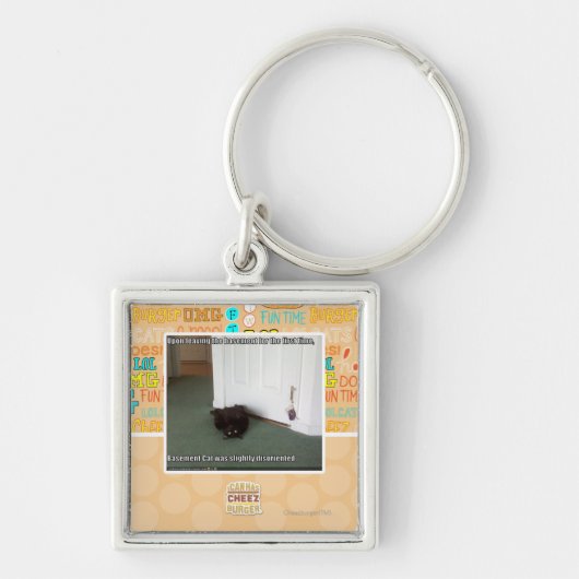 わずかに戸惑う地階猫、 キーホルダー (正面)