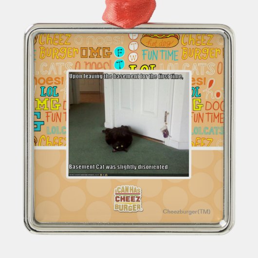 わずかに戸惑う地階猫、 メタルオーナメント (正面)