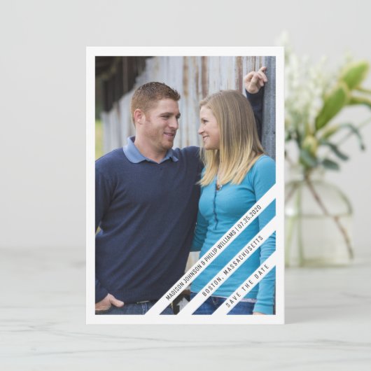 わずかに斜めの写真日付を保存 |白 セーブザデート (スタンド正面)