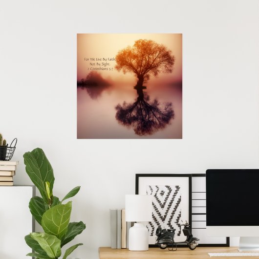 "わたしたちは信仰によって生きる" 2コリント5:7油を注がれた ポスター (ホームオフィス)