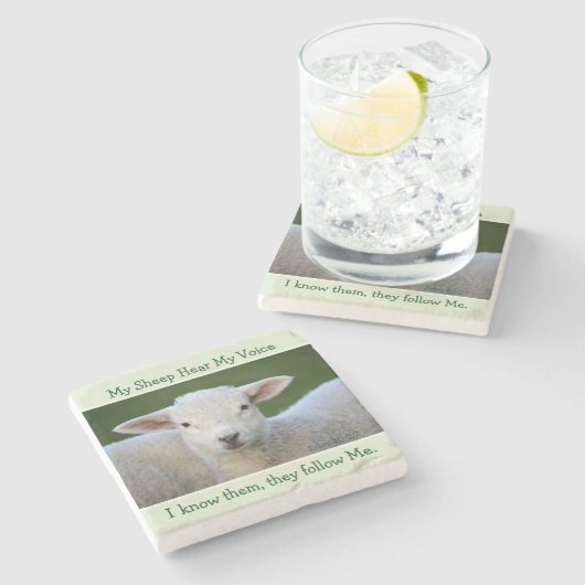 わたしの羊はわたしの声を聞く。聖書のヨハネ10:27, ストーンコースター (横)