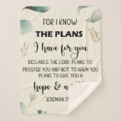 わたしはその計画を知っている。ユーカリ，エレミヤ[29:11]。 シェルパブランケット (正面)