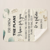 わたしはその計画を知っている。ユーカリ，エレミヤ[29:11]。 シェルパブランケット (正面(横))