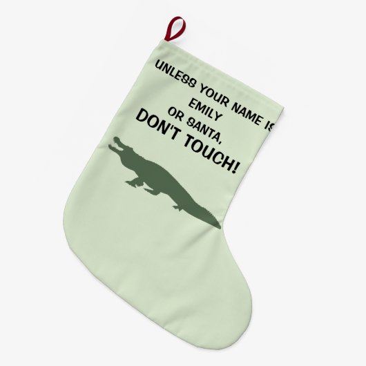 わに: 一流のカスタマイズ可能に触れないで下さい ラージクリスマスストッキング (正面 (吊り時))