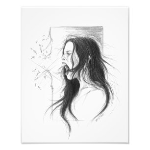 わめく怒っている女性の鉛筆のスケッチの芸術 フォトプリント