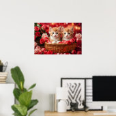 わらのバスケットにいるかわいい子猫たち ポスター (ホームオフィス)