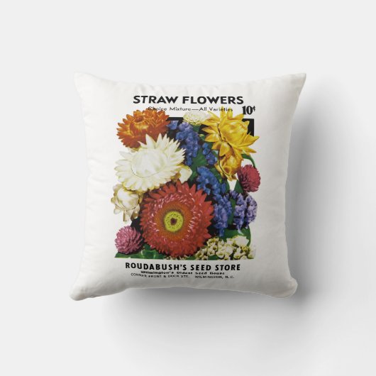 わらの花の種の包みのラベル クッション (裏面)