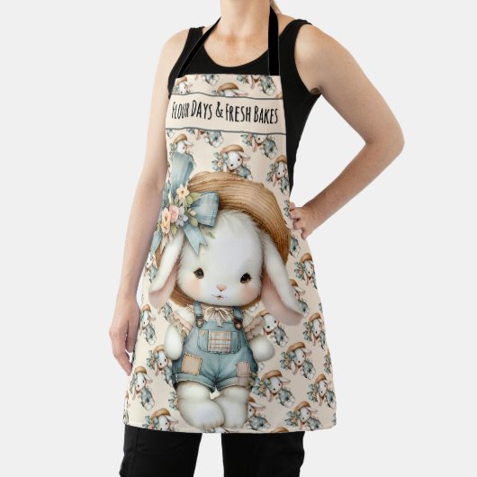 わら帽子と弓でオーバーオールのかわいいバニー エプロン (インサイチュ)
