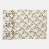 わら帽子と弓でオーバーオールのかわいいバニー キッチンタオル (横)