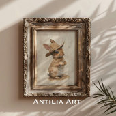 わら素朴帽お洒落付きアニマルアートバニー ポスター