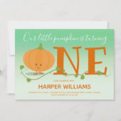 われわれの小さなカボチャが1歳の誕生日グリーンに 招待状 (正面)