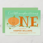 われわれの小さなカボチャが1歳の誕生日グリーンに 招待状 (正面/裏面)