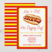 わんこが1歳の誕生日パーティー！ホットドッグ1歳の誕生日パーティー 招待状 (正面/裏面)