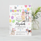 わんちゃんパーティー 犬の1歳誕生日招待状カード 招待状 (スタンド正面)