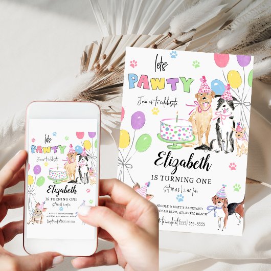 わんちゃんパーティー 犬の1歳誕生日招待状カード 招待状