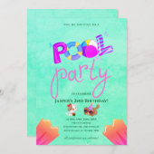 わんちゃんプールパーティーバースデー招待状 招待状 (正面/裏面)