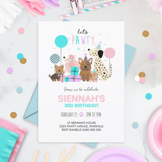 わんパーティー招待状 子犬招待状 女の子 招待状