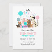 わんパーティー招待状 子犬招待状 女の子 招待状 (正面)