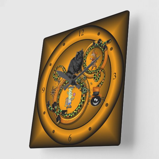 〜をだますか、黒猫に接するか〜を魔法使いにする スクエア壁時計 (傾斜)