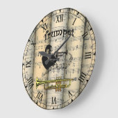 〜をトランペッ転がトヴィンテージシート音楽〜ユニークを演奏する ラージ壁時計 (傾斜)