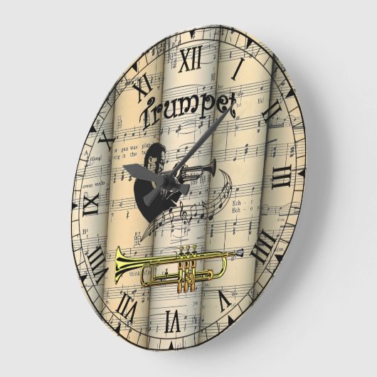 〜をトランペッ転がトヴィンテージシート音楽〜ユニークを演奏する ラージ壁時計 (傾斜)