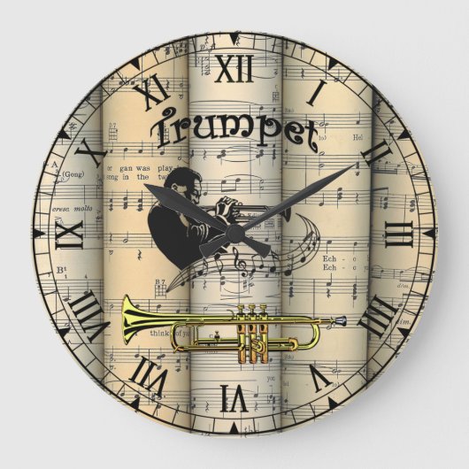 〜をトランペッ転がトヴィンテージシート音楽〜ユニークを演奏する ラージ壁時計 (正面)