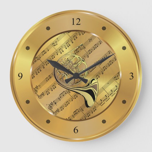 〜をホーフランスのニングして音楽をシート化〜金ゴールドの背景に〜 ラージ壁時計 (正面)