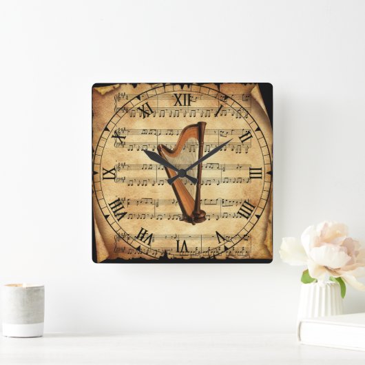 〜をヴィンテージシート音楽の背景にユニーク置く スクエア壁時計 (ホーム)