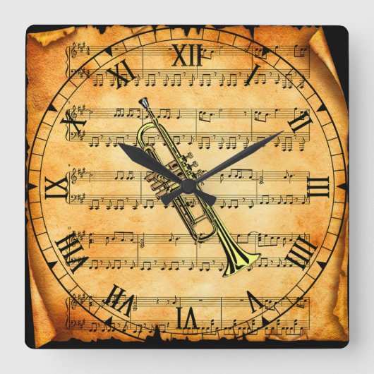 〜をヴィンテージ·シート音楽の背景ユニーク~ スクエア壁時計 (正面)