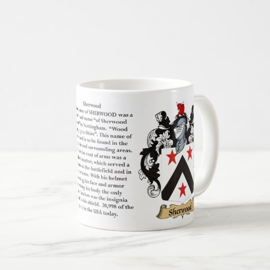 を含む(頂上) Sherwood家族の紋章付き外衣 コーヒーマグカップ (正面右)