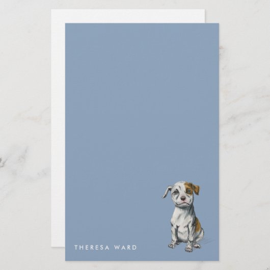 |を引いているピット・ブルのかわいい子犬はあなたの名前を加えます 便箋 (正面/裏面)