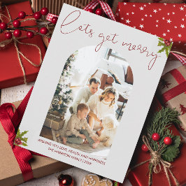 ～を手にするメリー |アーチ型フォトクリスマスホリデー シーズンカード