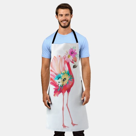 ~を持つかわいくて美しいピンクのフラミンゴのメキシコ鳥 エプロン (着用した状態)