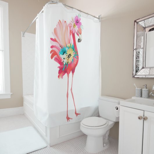 ～を持つかわいくて美しいピンクのフラミンゴのメキシコ鳥 シャワーカーテン (インサイチュ)