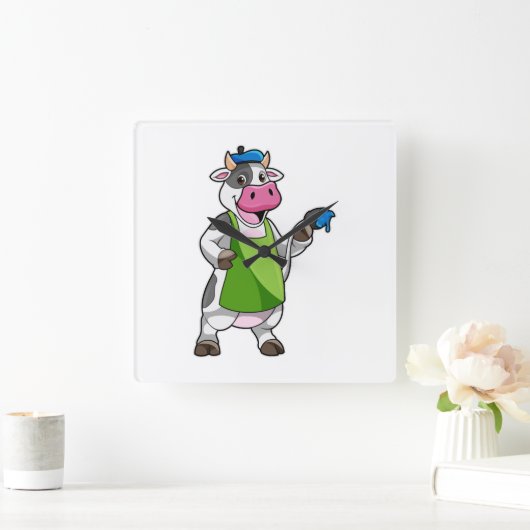 ～を持つペン絵を描ター スクエア壁時計 (ホーム)