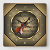 〜を時計タゴン〜をバイオリン〜をシート状にして〜をユニーク演奏する スクエア壁時計 (正面)