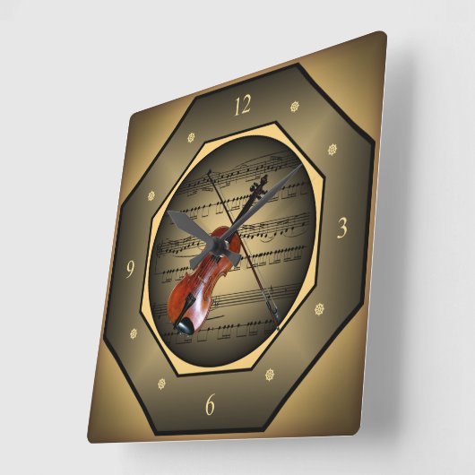 〜を時計タゴン〜をバイオリン〜をシート状にして〜をユニーク演奏する スクエア壁時計 (傾斜)