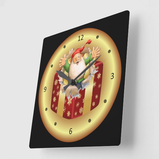 ~を突破するクリスマスの時計の~のサンタの~ スクエア壁時計 (傾斜)