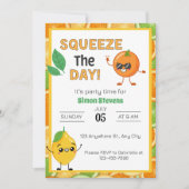 を絞って楽しもう！ - 楽しいフルーツをテーマにしたパーティー 招待状 (正面)