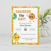 を絞って楽しもう！ - 楽しいフルーツをテーマにしたパーティー 招待状 (スタンド正面)