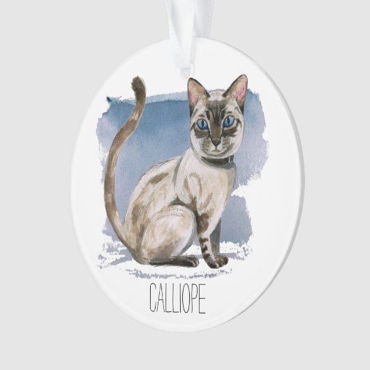 |を絵を描いているかわいいシャム猫はあなたの名前を加えます オーナメント (正面)