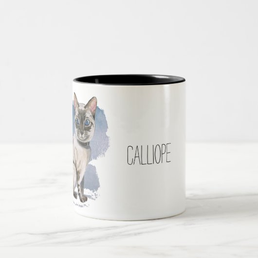 |を絵を描くシャムの子ネコの水彩画はあなたの名前を加えます ツートーンマグカップ (中央)
