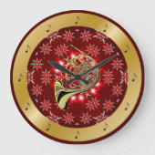 〜を角笛フランスので銀色にする〜を赤色にする〜〜金ゴールド〜クリスマス〜 ラージ壁時計 (正面)