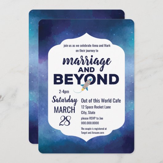 を越える結婚にそして銀河系のベビーシャワーの招待 招待状 (正面/裏面)