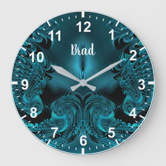 ～を驚かせ！フラクタルパターン緑と黒～ ラージ壁時計 (正面)